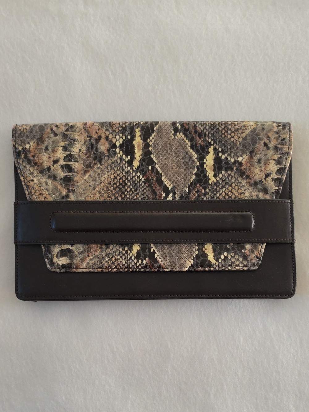 Banana Republic Snake-Print and Dark Brown Leather Wristlet Clutch